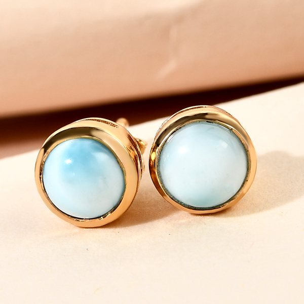 Larimar Stud Earrings (with Push Back) in 14K Gold Overlay Sterling Silver 1.88 Ct.