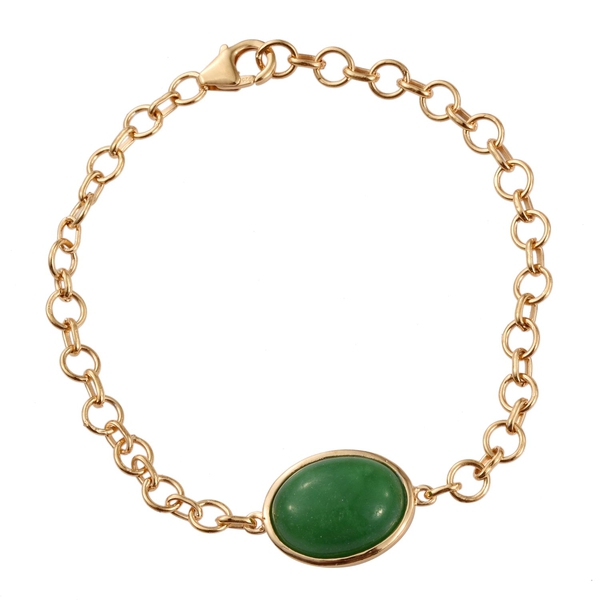 Green Jade (Ovl) Bracelet (Size 7.5) in 14K Gold Overlay Sterling Silver 11.000 Ct.