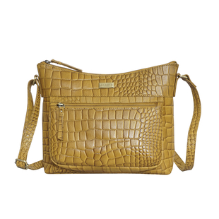 Assots London OLGA Croc Embossed Genuine Leather Crossbody Bag with Zipper Closure and Adjustable St