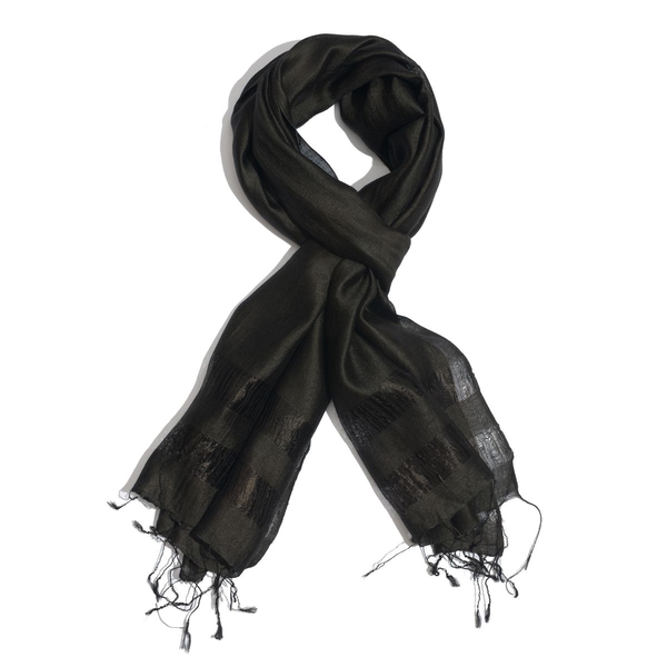 30% Silk and 70% Viscose Black Colour Shawl (Size 175x70 Cm)