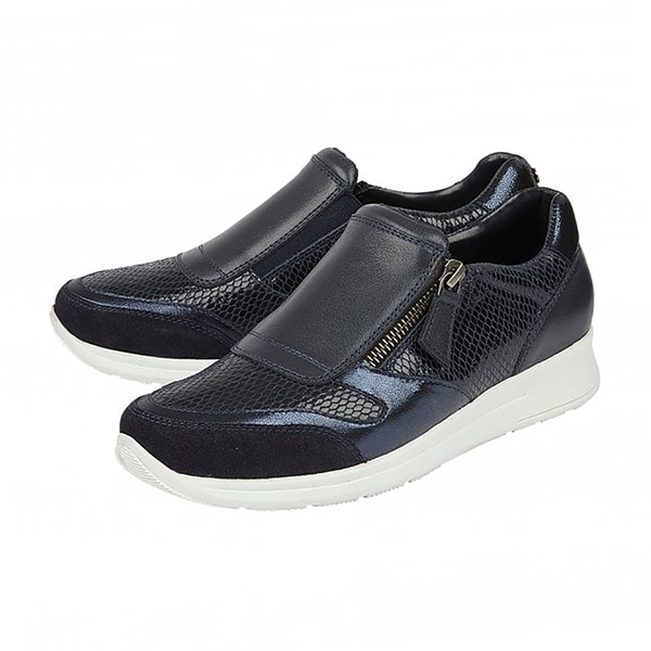 DOD - Lotus Navy Leather & Snake Sian Casual Trainers (Size 3)