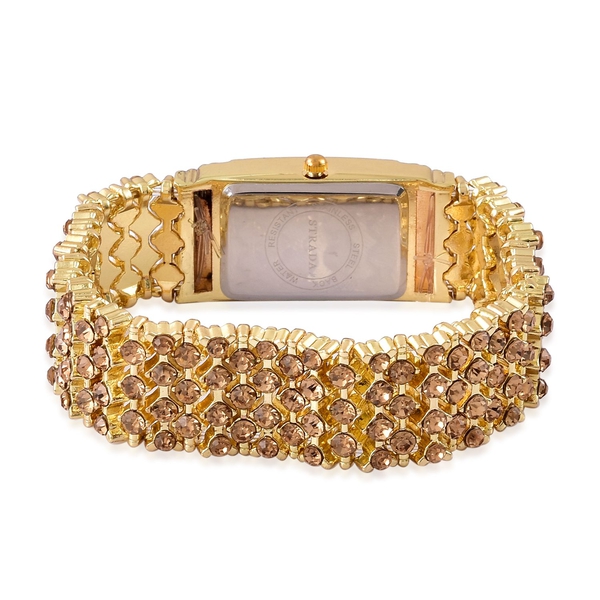 STRADA AAA White Austrian Crystal Stretch Bracelet Watch - Yellow Gold Tone