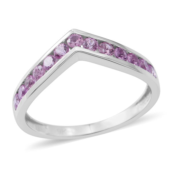 Limited Edition- 9K White Gold AAA Pink Sapphire (Rnd) Wishbone Ring 1.250 Ct.