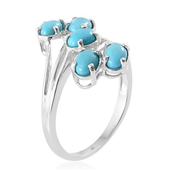 Arizona Sleeping Beauty Turquoise (Ovl) 5 Stone Ring in Platinum Overlay Sterling Silver 2.000 Ct.