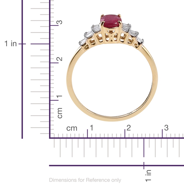 9K Y Gold AAA African Ruby (Ovl 1.05 Ct), Diamond Ring 1.200 Ct.