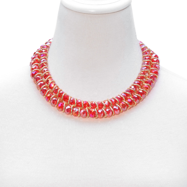 Simulated Ruby Necklace (Size 20 with Extender) in Gold Tone