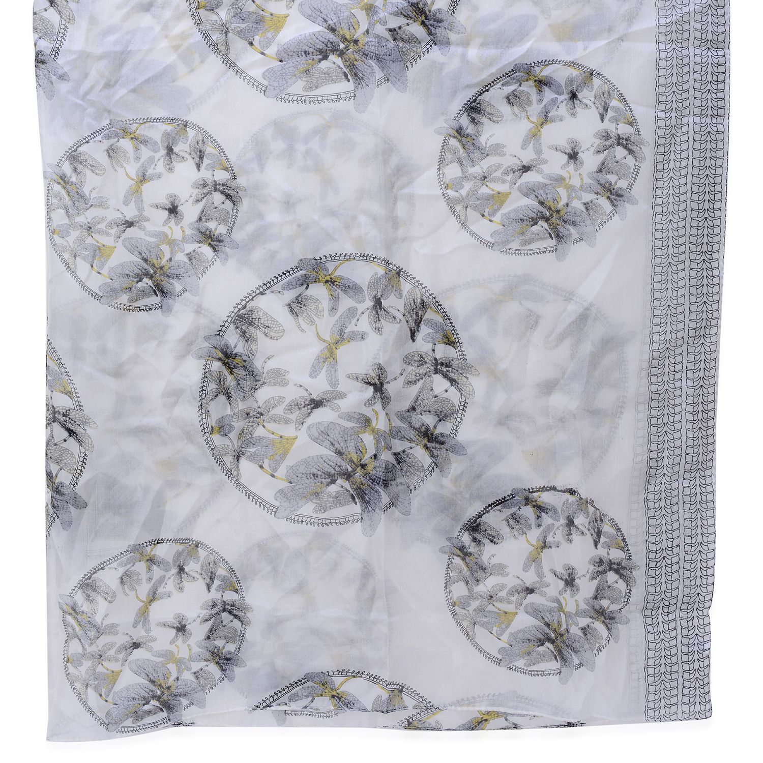 100% Silk Dragonfly Pattern White Colour Scarf (Size 190x110 Cm)
