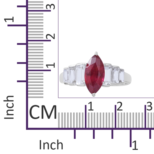 African Ruby (Mrq 2.50 Ct), White Topaz Ring in Rhodium Plated Sterling Silver 4.250 Ct.