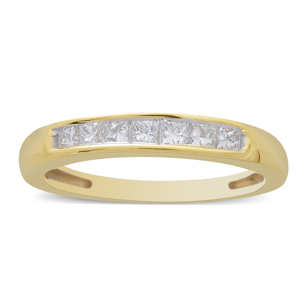 ILIANA 18K Y Gold IGI Certified Princess Cut Diamond (SI/G-H) 7 Stone Band Ring 0.500 Ct. Gold wt 3.