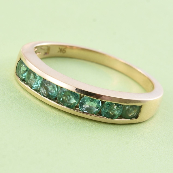 Limited Edition- 9K Y Gold AA Boyaca Colombian Emerald (Rnd) 7 Stone Band Ring 1.000 Ct.