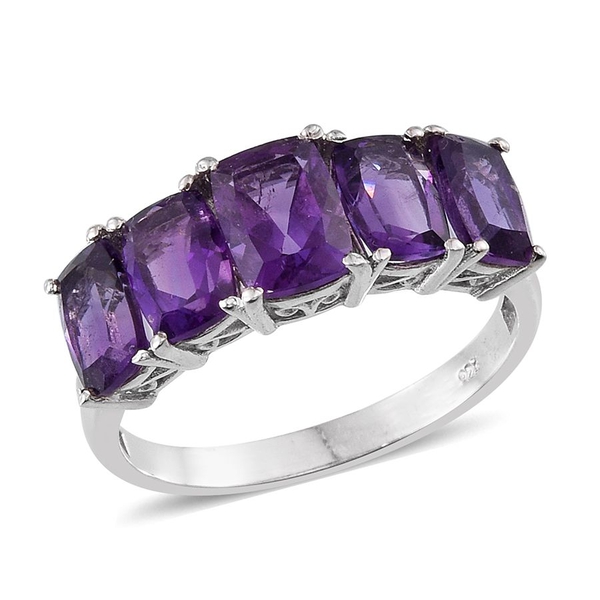 Lusaka Amethyst (Cush 1.75 Ct) 5 Stone Ring in Platinum Overlay Sterling Silver 5.750 Ct.