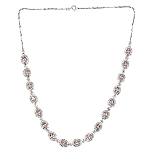 Marropino Morganite (Ovl), Diamond Necklace (Size 18) in Platinum Overlay Sterling Silver 5.260 Ct.