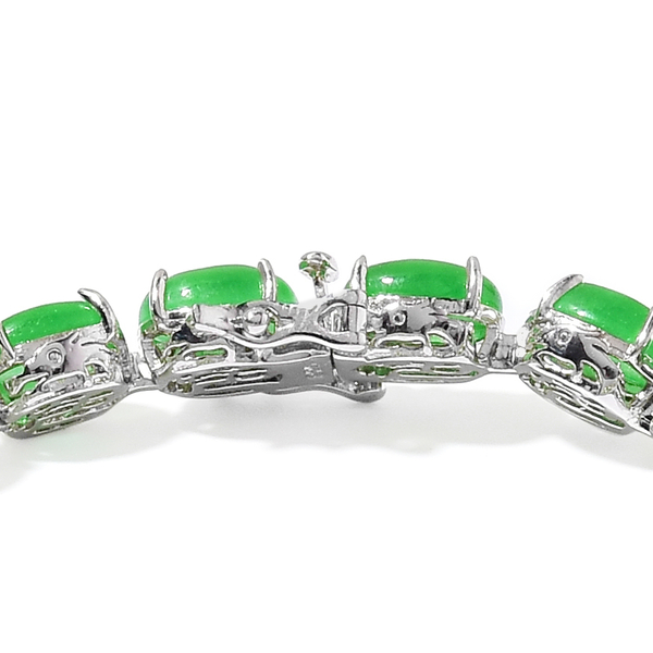 Green Jade (Ovl) Dragon Bracelet (Size 6.5) in Platinum Overlay Sterling Silver 32.250 Ct.