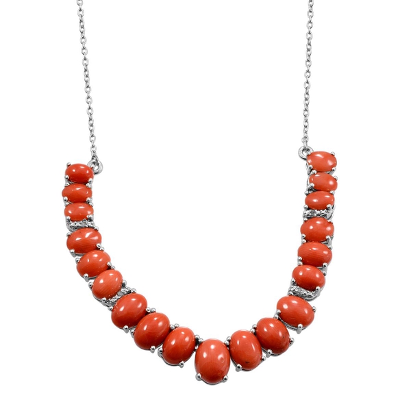 Natural Mediterranean Coral (Ovl 1.00 Ct), Diamond Necklace (Size 18) in Platinum Overlay Sterling S
