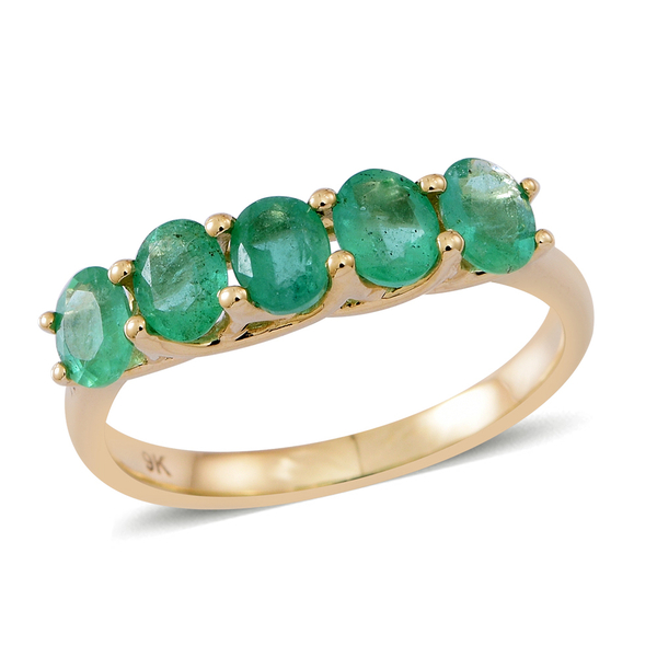 1.50 Carat AAA Zambian Emerald 5 stone Ring in 9K Gold 2.17 Grams