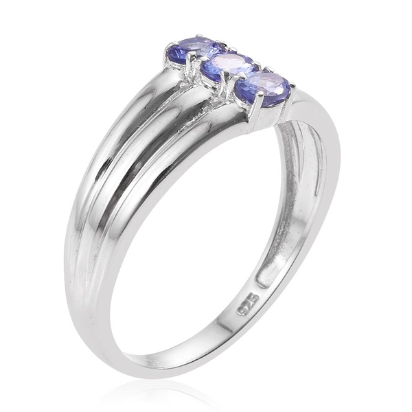 Tanzanite (Ovl) Trilogy Ring in Platinum Overlay Sterling Silver 0.500 Ct.