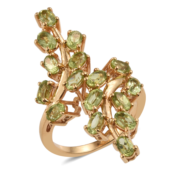 AA Hebei Peridot (Ovl) Leaves Crossover Ring in 14K Gold Overlay Sterling Silver 3.750 Ct.