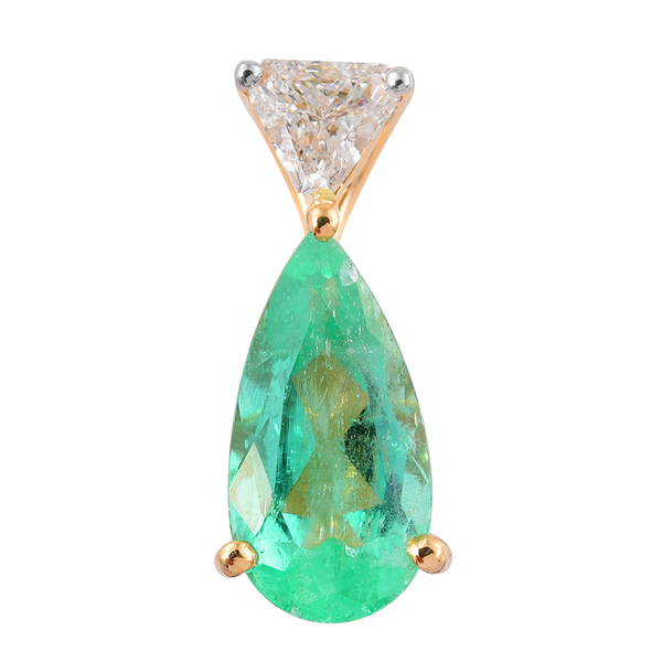 ILIANA 18K Y Gold AAAA Boyaca Colombian Emerald (Pear 1.75 Ct), Diamond (SI-G-H) Pendant 1.900 Ct.