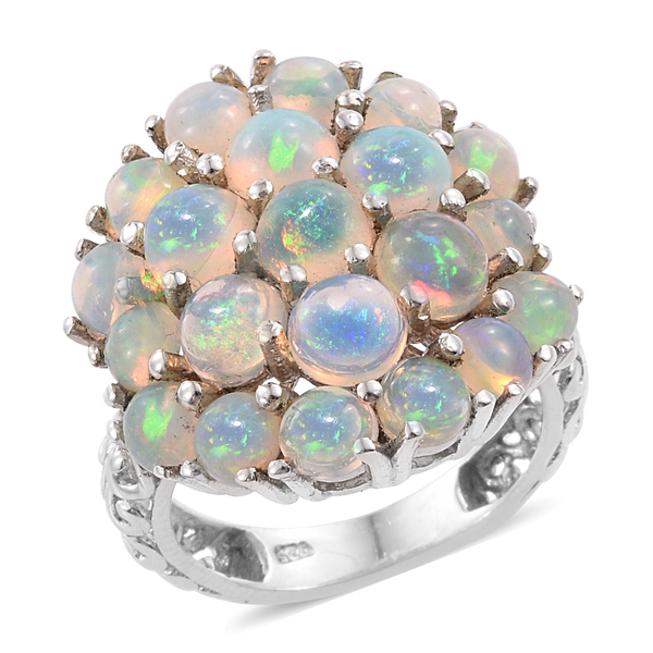 Ethiopian Welo Opal (Rnd) Cluster Ring in Platinum Overlay Sterling Silver 5.000 Ct.