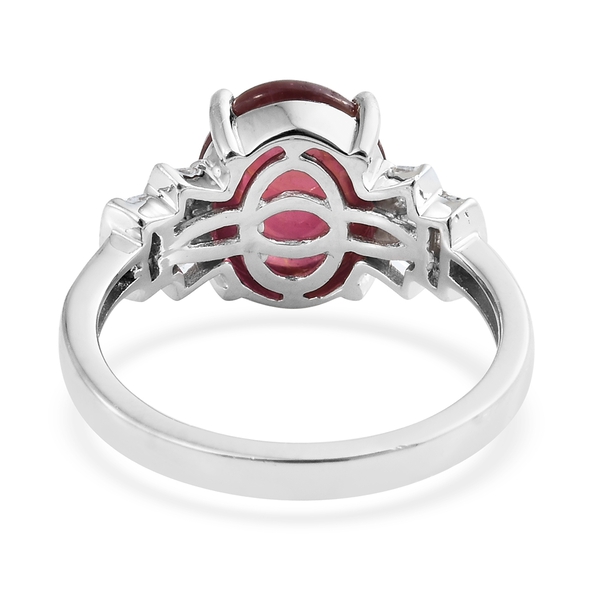 Collectors Edition- Designer Inspired- African Ruby (FF), Diamond Ring in Platinum Overlay Sterling Silver 4.750 Ct.