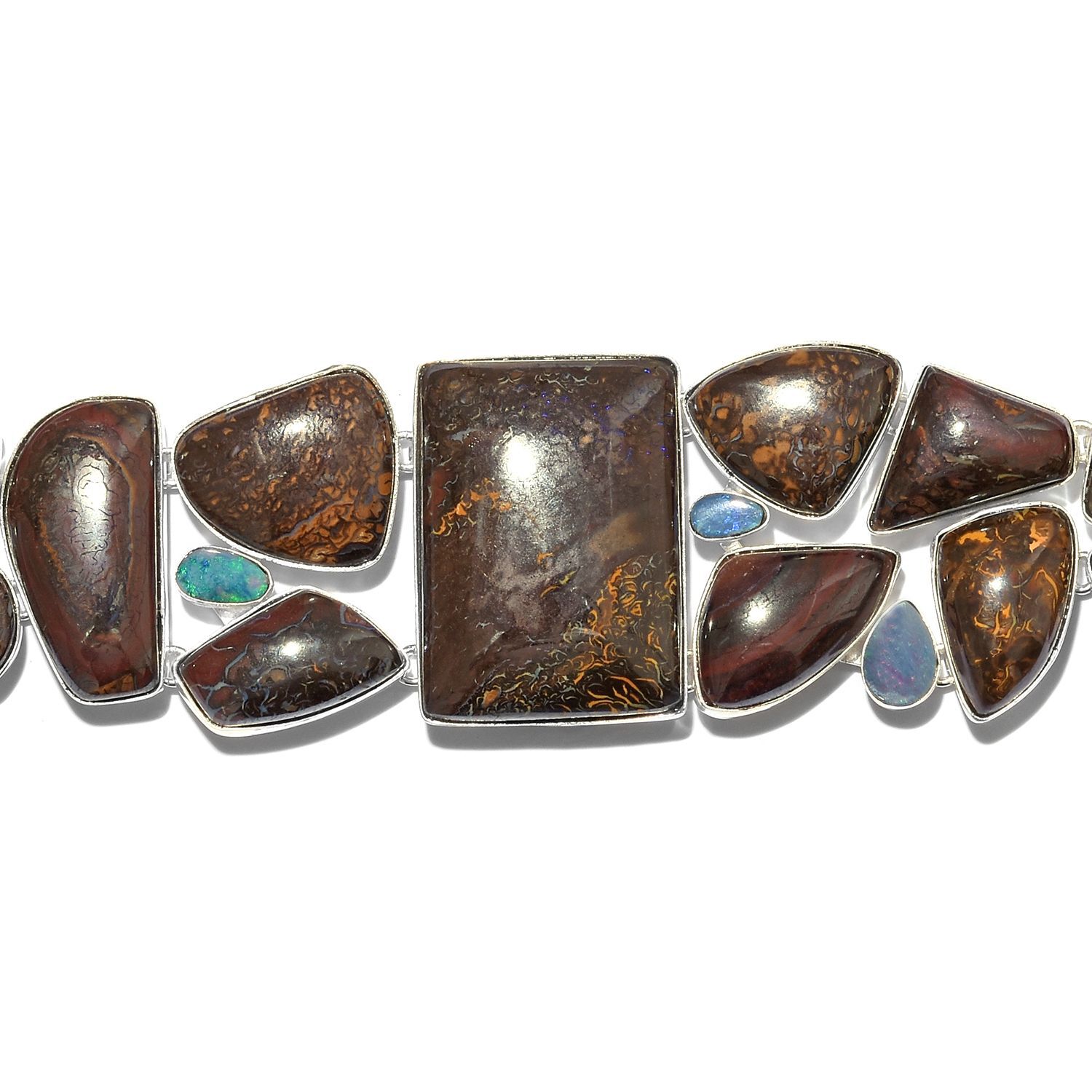 One Off A Kind- Australian Boulder Opal Rock and Opal Double Bracelet (Size 8.25) in Sterling Silver 251.000 Ct. Silver wt 32.10 Gms.