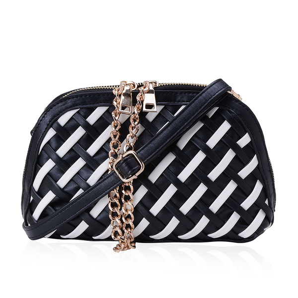 Black and White Colour Weave Pattern Clutch Bag with Adjustable and Removable Shoulder Strap (Size 2