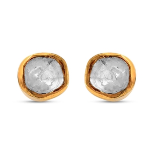 Biggest Black Friday Deals-  Polki Diamond Stud Earrings (with Push Back) in 14K Gold Overlay Sterli