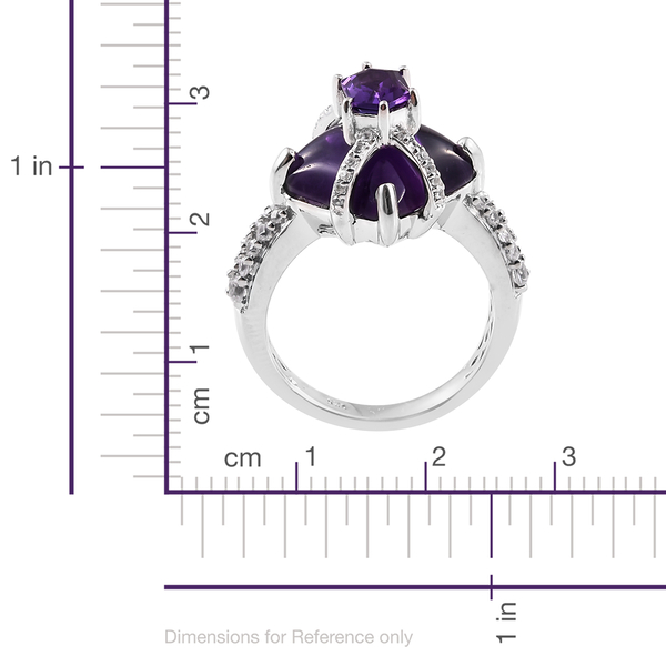 Designer Inspired Amethyst (Sqr 7.60 Ct), Natural Cambodian Zircon Ring in Platinum Overlay Sterling Silver 8.000 Ct.