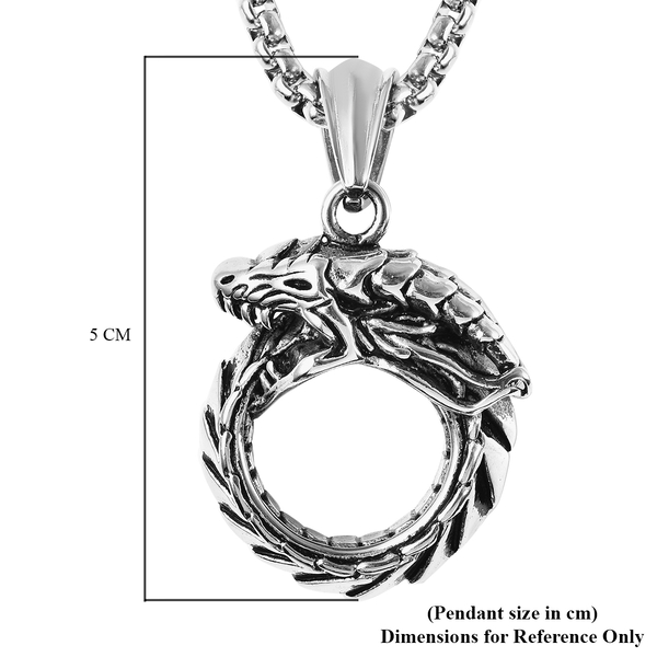 Dragon Pendant with Chain (Size 23.5) in Stainless Steel