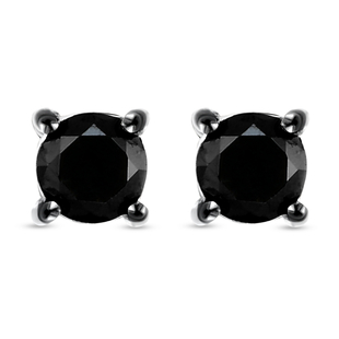 Black Diamond Solitaire Stud Earrings (With Push Back) in Platinum Overlay Sterling Silver 0.54 Ct.
