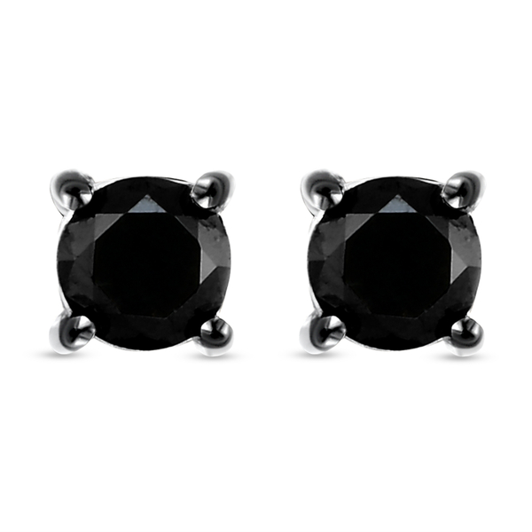Black Diamond Solitaire Stud Earrings (With Push Back) in Platinum Overlay Sterling Silver 0.54 Ct.