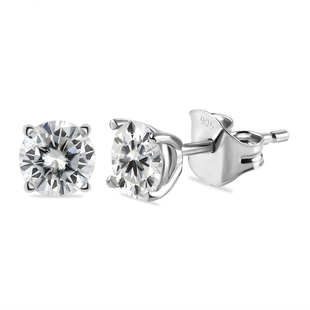 Moissanite Solitaire Stud Earrings (with Push Back) in Platinum Overlay Sterling Silver 1.13 Ct.