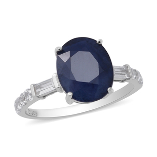 Masoala Sapphire (FF) and Natural Cambodian Zircon Ring in Rhodium Overlay Sterling Silver 5.21 Ct.
