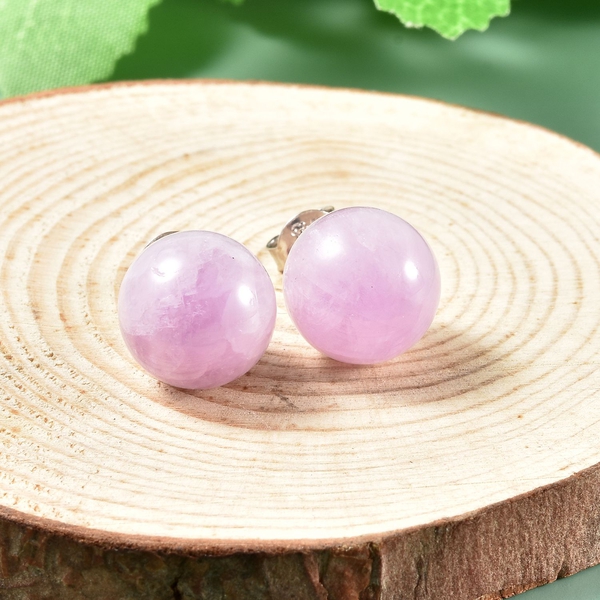 Kunzite Stud Earrings (with Push Back) in Rhodium Overlay Sterling Silver 17.50 Ct.