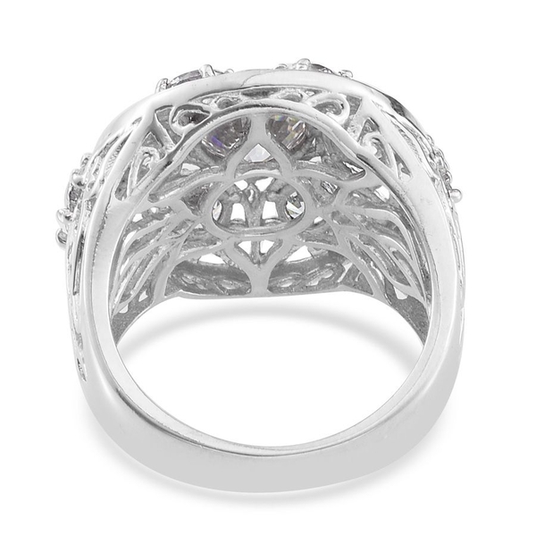 Lustro Stella - Platinum Overlay Sterling Silver (Rnd) Ring Made with Finest CZ, Silver wt 7.84 Gms.