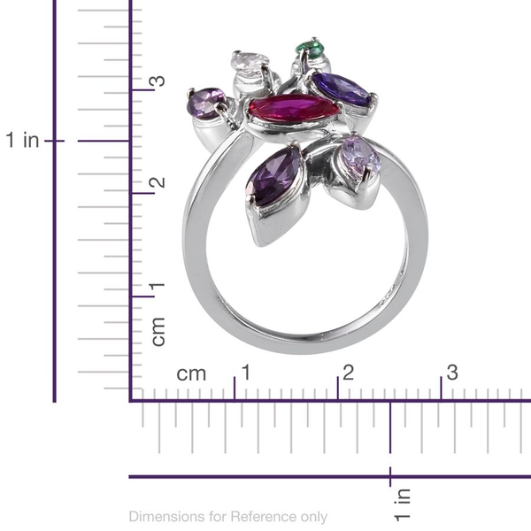 AAA Simulated Amethyst (Mrq), Simulated Ruby, Simulated Tanzanite, Simulated Emerald, Simulated Rose De France Amethyst and Simulated Diamond Ring in ION Plated Platinum Bond 3.750 Ct.