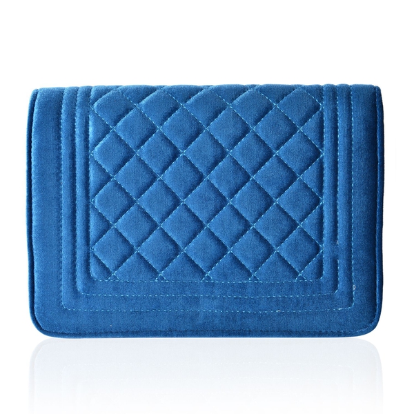 Designer Inspired - Peacock Blue Colour Diamond Pattern Velvet Crossbody Bag with Chain Strap (Size 23.5X15X7 Cm)