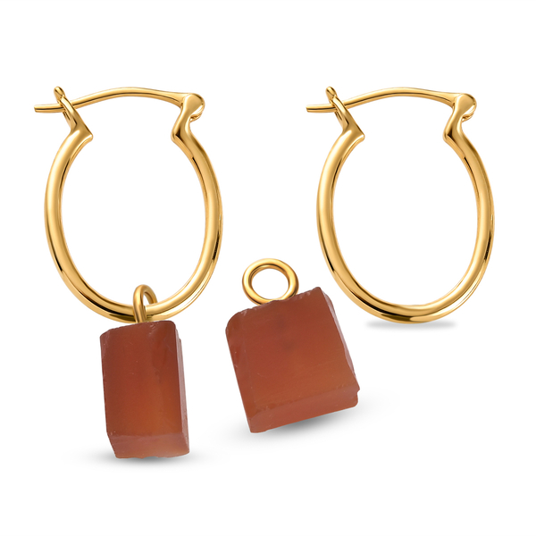 2 Piece Set - Chalcedony Pendant and Detachable Hoop Earrings with Clasp in 14K Gold Overlay Sterling Silver 26.84 Ct.