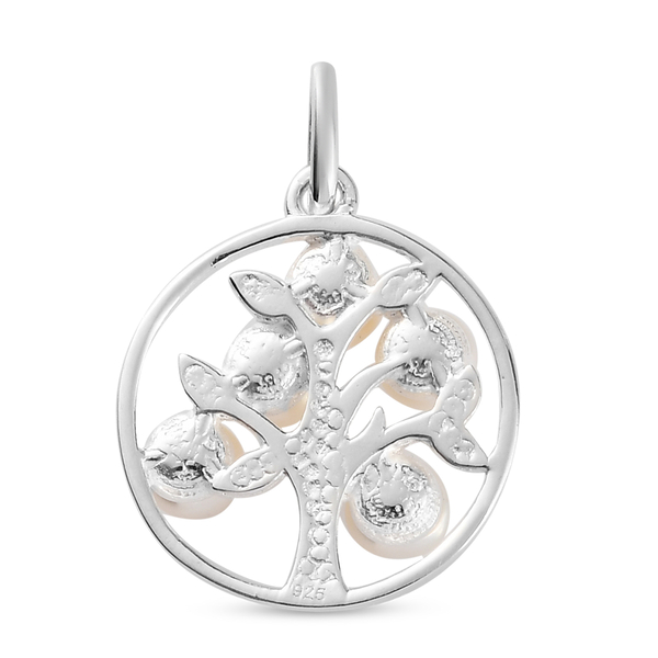 Freshwater Pearl Circle Tree of Life Pendant in Sterling Silver