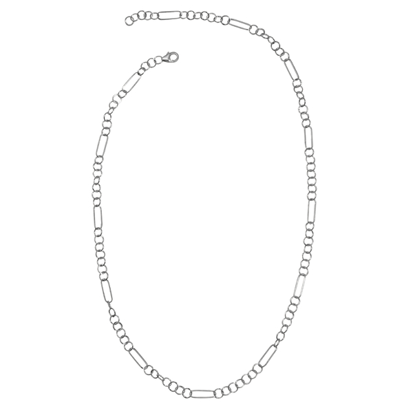 NY Designer Close Out - Platinum Overlay Sterling Silver Figaro Necklace (Size - 22) With Lobster Clasp, Silver Wt 8.28 Gms