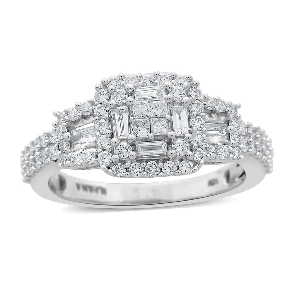 ILIANA 18K White Gold IGI Certified Diamond (SI/G-H) (Sqr and Bgt) Ring 1.000 Ct.