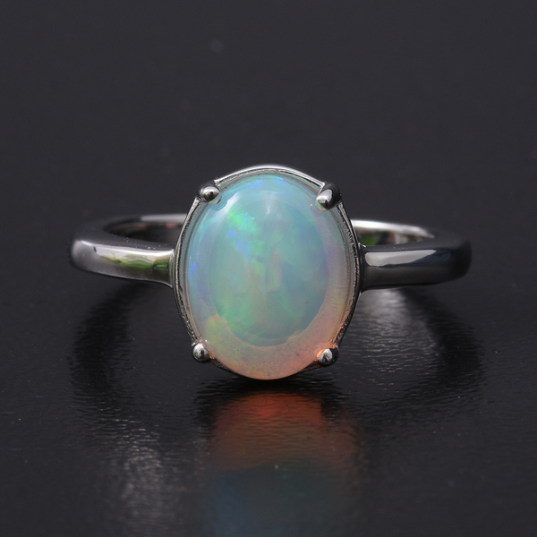 Ethiopian Welo Opal Solitaire Ring in Rhodium Overlay Sterling Silver 1.75 Ct.