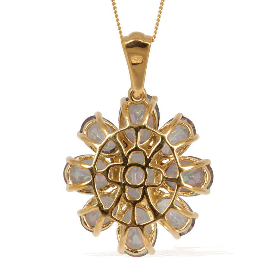 Northern Lights Mystic Topaz (Ovl 3.25 Ct) Floral Pendant With Chain in 14K Gold Overlay Sterling Silver 18.250 Ct.