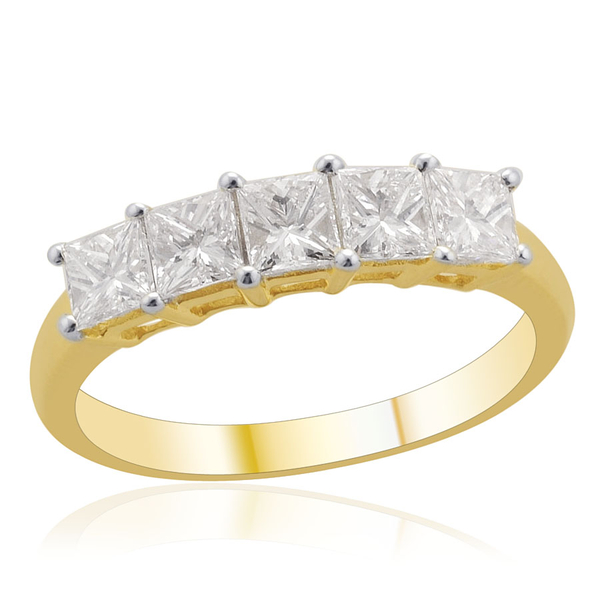 ILIANA 18K Yellow Gold 1 Carat IGI Certified Princess Cut Diamond (SI -G-H) 5 Stone Ring