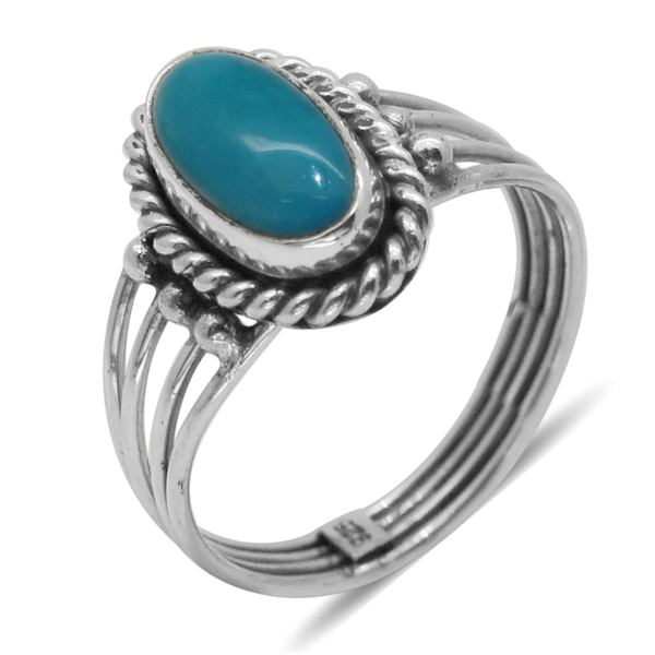 Royal Bali Collection Arizona Sleeping Beauty Turquoise (Ovl) Solitaire Ring in Sterling Silver 1.46