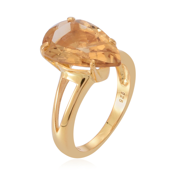 Rare AAA Uruguay Citrine (Pear) Solitaire Ring in 14K Gold Overlay Sterling Silver 5.000 Ct.