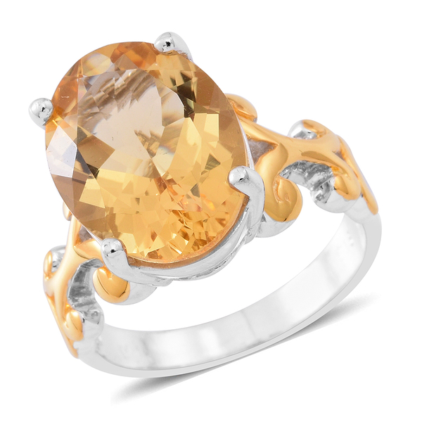 Designer Inspired- Uruguay Citrine (Ovl) Ring in Yellow Gold and Rhodium Plated Sterling Silver 8.00