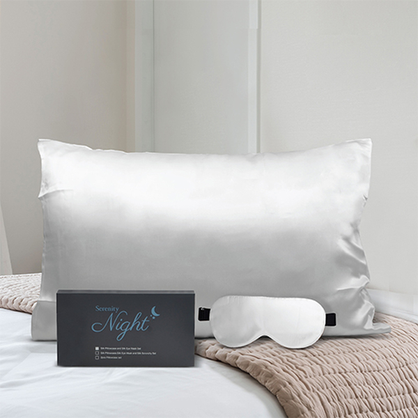 Set of 2 - 100% Mulberry Silk Front Side- Pillowcase (Size 50x75cm) and Eye Mask (Size 23x10cm) - Iv