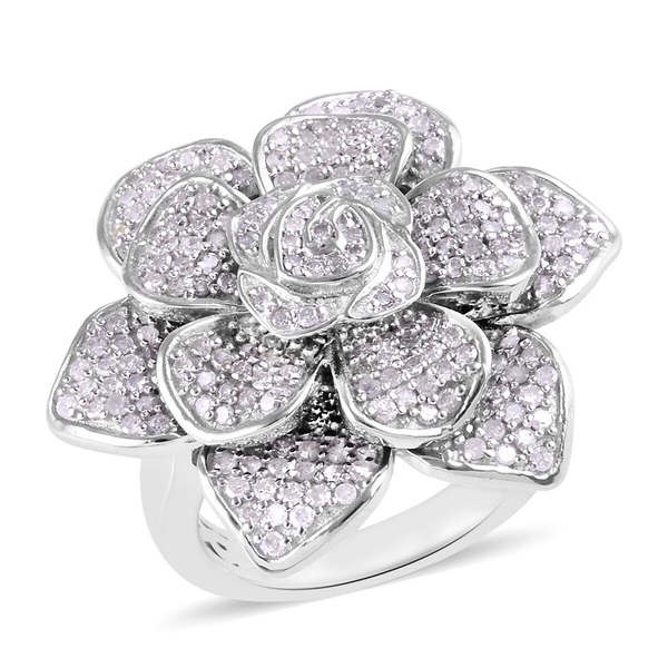 Designer Inspired- Diamond Floral Ring in Platinum Overlay Sterling Silver 1.50 Ct, Silver wt 11.56 Gms