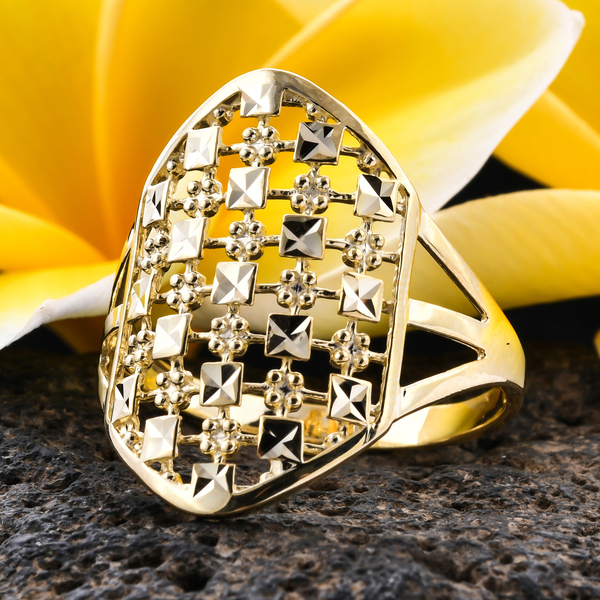 Royal Bali Collection - 9K Yellow Gold Diamond Cut Ring, Gold wt 2.35 Gms